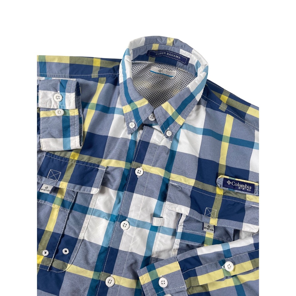 Columbia PFG Super Bahama Mens Medium Plaid Vented Lightweight L/S Fishing Shirt